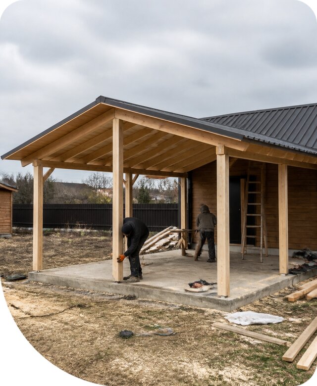 Изготовление и монтаж хозблока с навесом в Кимрах под ключ